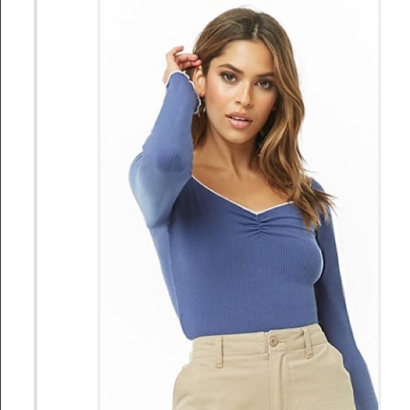 F21 Blue Ribbed Crop Top✨ - Picture 2 of 5